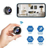 High Definition Mini Wireless WiFi Camera with Night Vision shown with smartphone displaying real-time surveillance.