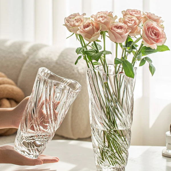 Crystal Twist Pattern Glass Vase for Hydroponics and Weddings