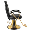 Heavy Duty Barber Chair featuring a sleek black design and gold base, ideal for professional salons.