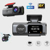 4K Dual UHD Front and Rear Dashcam with WiFi & GPS showcasing its sleek design, features, and display.