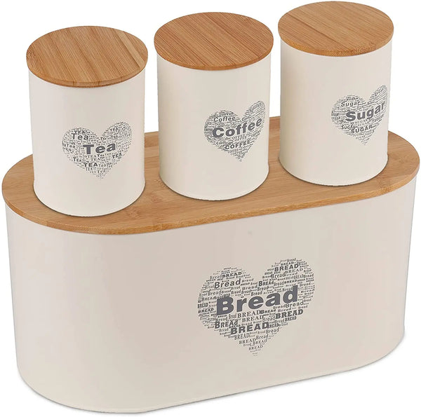 Metal Bread Box with Canister Set