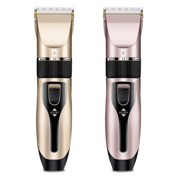 Professional Rechargeable Electric Hair Trimmer in gold and pink colors, designed for precise grooming.
