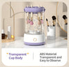 Automatic High-Speed Makeup Brush Cleaner and Dryer with transparent cup body and makeup brushes inside.