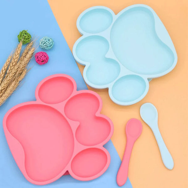 Bear Paw Shape Silicone Baby Feeding Plate Set