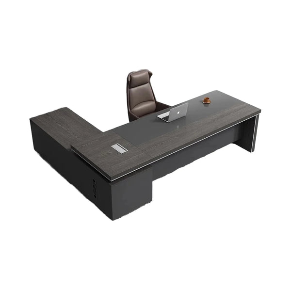 1.9m Modern Wooden Executive Office Desk with a sleek design, laptop, and comfortable chair in a professional setting.