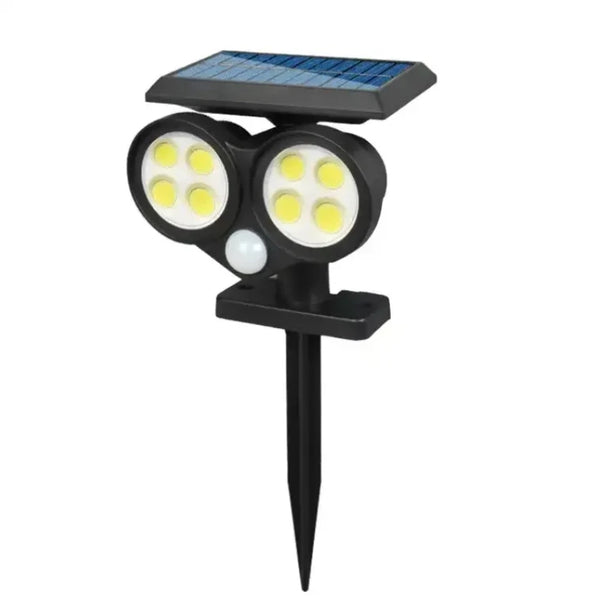 Outdoor Solar LED Garden Lamp with dual light design and solar panel for efficient outdoor illumination.