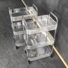 3-Tier Multipurpose Stainless Steel Rolling Organizer Cart on wheels with clear storage bins for versatile organization.