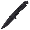 4-Function Portable Stainless Steel Survival Knife featuring a sleek black handle and a sharp blade for outdoor tasks.