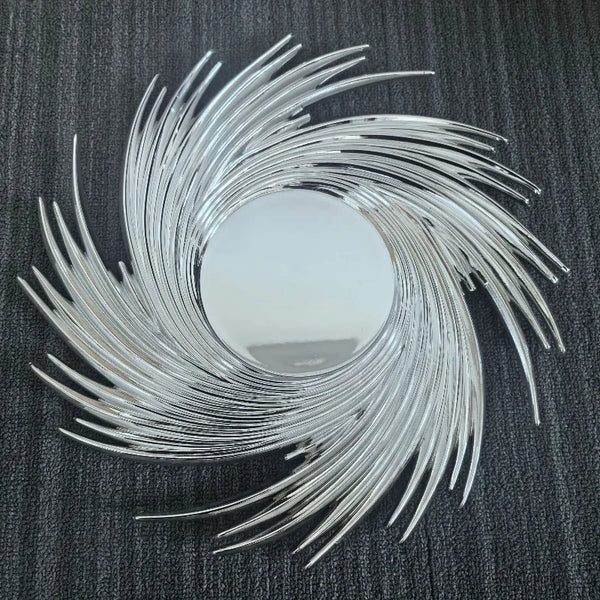 Silver Sparkle Sun Design Charger Plate with a modern swirl pattern, perfect for elegant table settings.