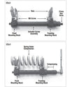Universal McPherson Coil Spring Compressor Tool Set parts labeled, showing yoke, screws, and spring compression stages.