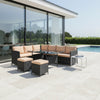 Modern Iron PE Rattan Outdoor Furniture Set in a stylish outdoor patio by the poolside.