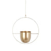 Modern Metal Hanging Pendant Light Fixture in a sleek circular design with a brushed gold finish.