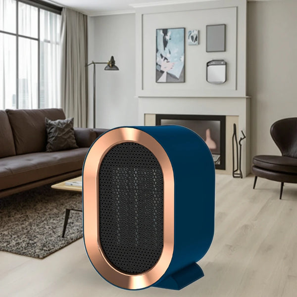 Portable PTC Electric Fan Heater in a stylish living room setting with modern decor.