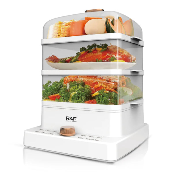12L 3-Layer Electric Food Steamer with vegetables and seafood for healthy cooking.