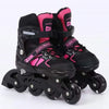 Adjustable 4 Wheel Inline Roller Skates in black and pink design for children, perfect for stability and growth.