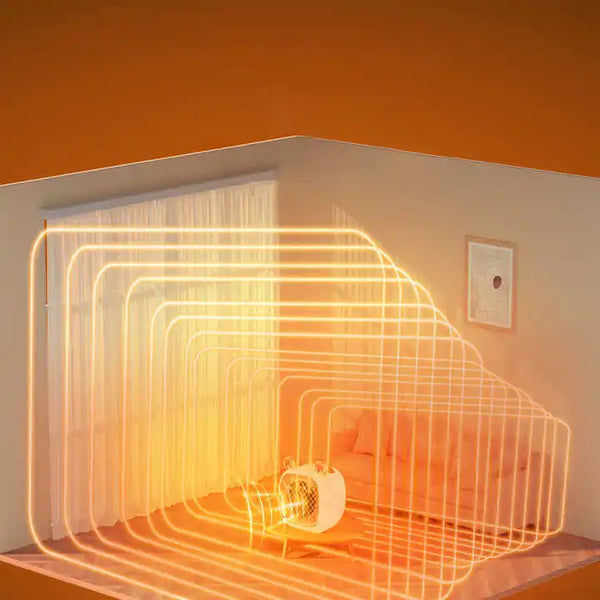Customize Logo 1000W Energy Efficient Space Heater showing heat distribution in a cozy room.