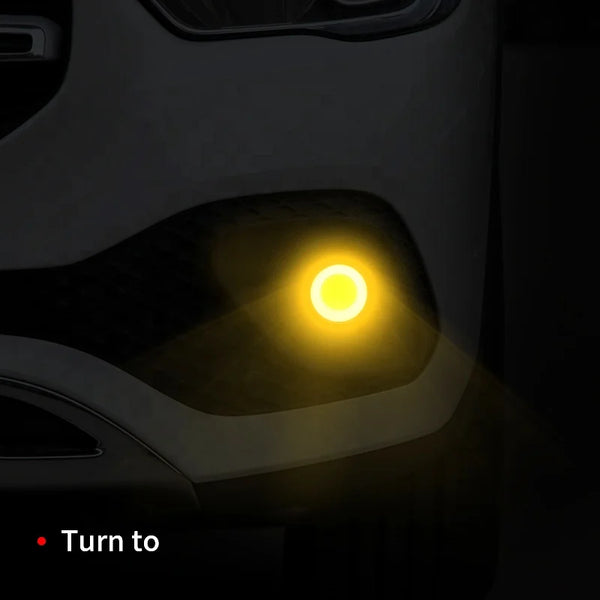 Universal 12V COB LED White Daytime Running Lights with bright yellow fog light glowing