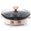 Uniform Heat Electrical Hot Pot and BBQ Grill Pan with glass lid and control knobs.
