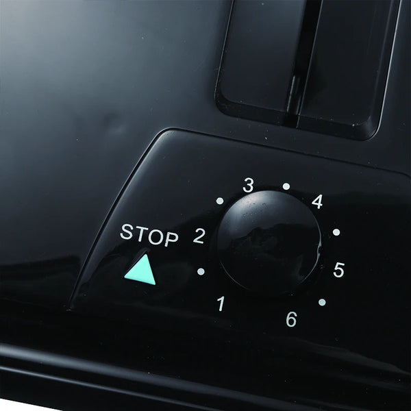 Close-up view of the Retro 4 Slices Bread Toaster control dial and stop button.