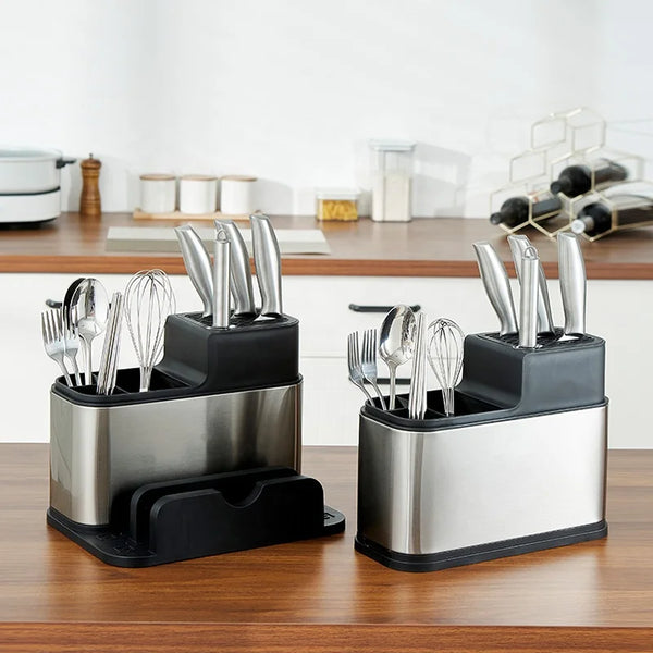 Stainless Steel Eco-Friendly Kitchen Tool set displayed on a kitchen counter for efficient food preparation.