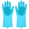 Heat Resistant Silicone Scrubber Magic Gloves in blue, designed for cleaning and protecting hands while handling hot water.