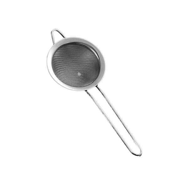 Ultra Fine Mesh Stainless Steel Skimmer Spoon for lifting and draining food from hot liquids efficiently.