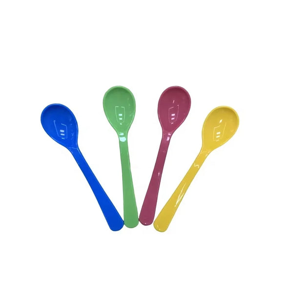 Colored Plastic Ice Cream Spoons in blue, green, pink, and yellow, ideal for children's parties and gatherings.