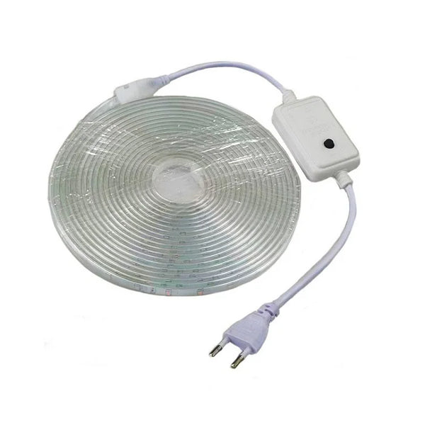 220V High Voltage Light Strip on a spool with power switch for easy use in various lighting applications.