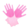 Heat Resistant Silicone Scrubber Magic Gloves in pink color with textured grip for easy cleaning and protection.