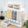 6 Compartment Dry Food Dispenser with colorful grains and snacks organized for easy access in the kitchen.