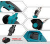 Detailed features of the 21V Folding Handheld Cordless Lawn Mower with a Makita 18V battery.