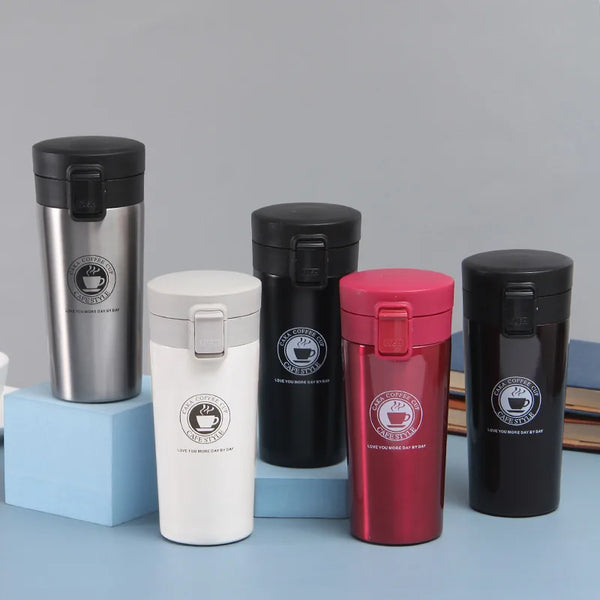 500ml Vacuum Insulated Thermos Bottle collection in various colors on display.