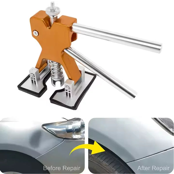 Portable Car Dent Puller Machine Full Dent Repair Kit demonstrating before and after repair results on a vehicle.