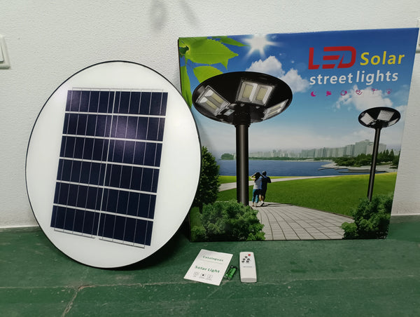 500W Solar Outdoor Landscape Street Light IP65 Waterproof with solar panel and box displayed.