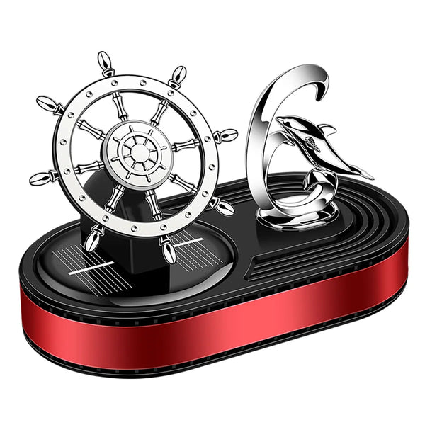 Solar LED Rotating Anchor Car Air Freshener with ship wheel and dolphin design