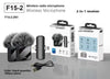 F15-2 Wireless Lavalier Microphone set with microphone, receiver, and packaging displayed.