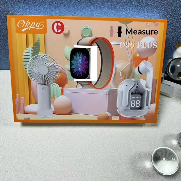 Image of D96plus 2-in-1 Smartwatch and Headphones with a fan and stylish decor items.