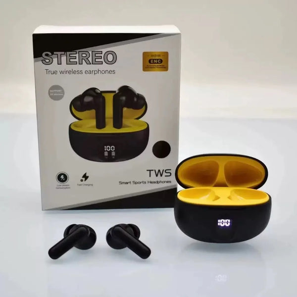 S510 Wireless Sports TWS Earbuds with Digital Display showing wireless earphones and charging case on display.