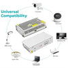 Switching Power Supply 220V 12A with universal compatibility for various devices including cameras and computers.