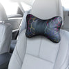 Colorful Plaid Memory Foam Car Neck Pillow on a car seat providing ergonomic support for a comfortable driving experience.