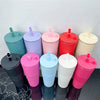 24oz Double Wall Plastic Bubble Tea Tumbler in various colors lined up together.
