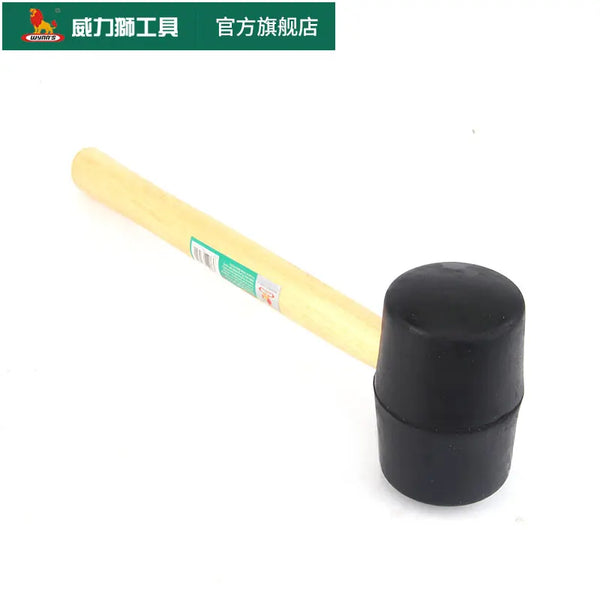 Heavy Duty Rubber Mallet with Wooden Handle on a white background, ideal for home renovation and tile leveling.