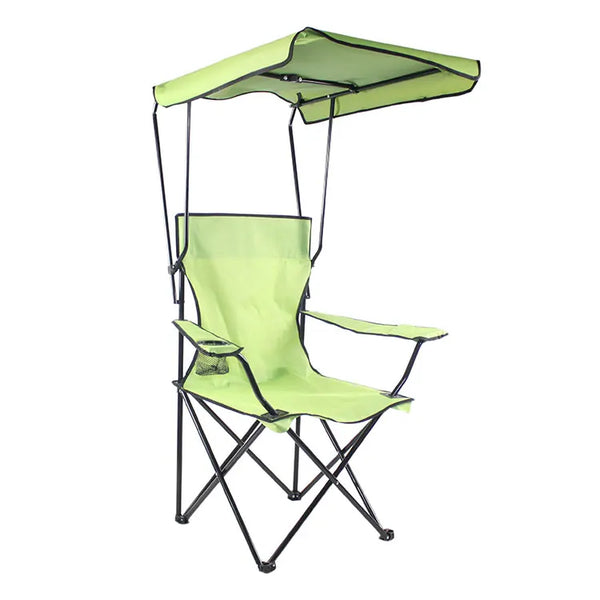 Folding Beach Chair with Sunshade Canopy in green color, perfect for outdoor relaxation.