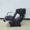 Reclining Salon Shampoo Chair with Ceramic Basin in sleek black design featuring chrome accents.