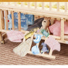 Multi-functional Wood Baby Crib Kids Cot with hanging toys and soft blankets, providing a cozy space for infants.