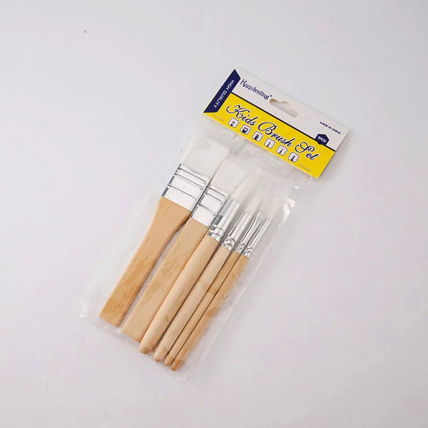 6-Piece Nylon Paint Brush Set with Wooden Handles in packaging for painting and crafting projects.