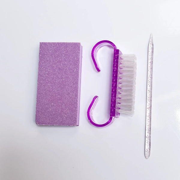 Portable Manicure 6-piece Set tools including a nail file, brush, and cuticle stick.