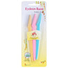 Razor Sharp Eyebrow Shaver 3-Pack featuring peach, pink, and blue razors for precise eyebrow grooming.