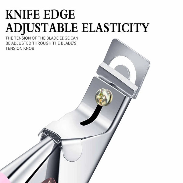 Close-up of U-shaped Nail Art Clippers featuring knife edge and adjustable elasticity for versatile nail care.