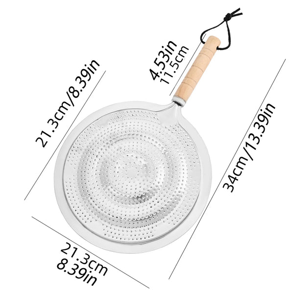 Double-Layer Iron Silver Anti-Hot Heat Diffuser with measurements, designed for effective heat diffusion and safe cooking.